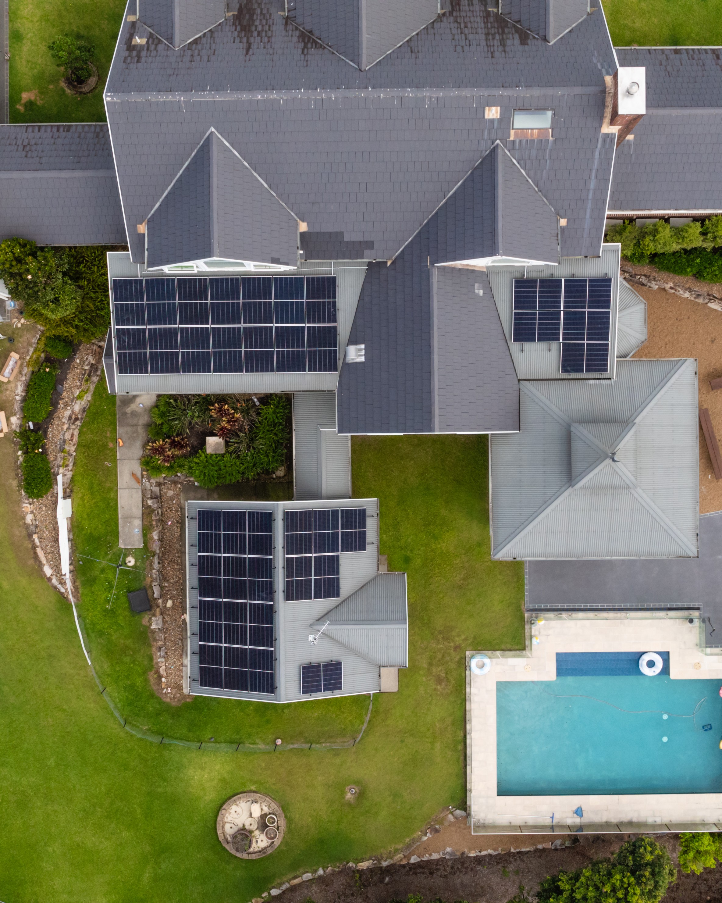 Aerial view of a Gold Coast roof with solar